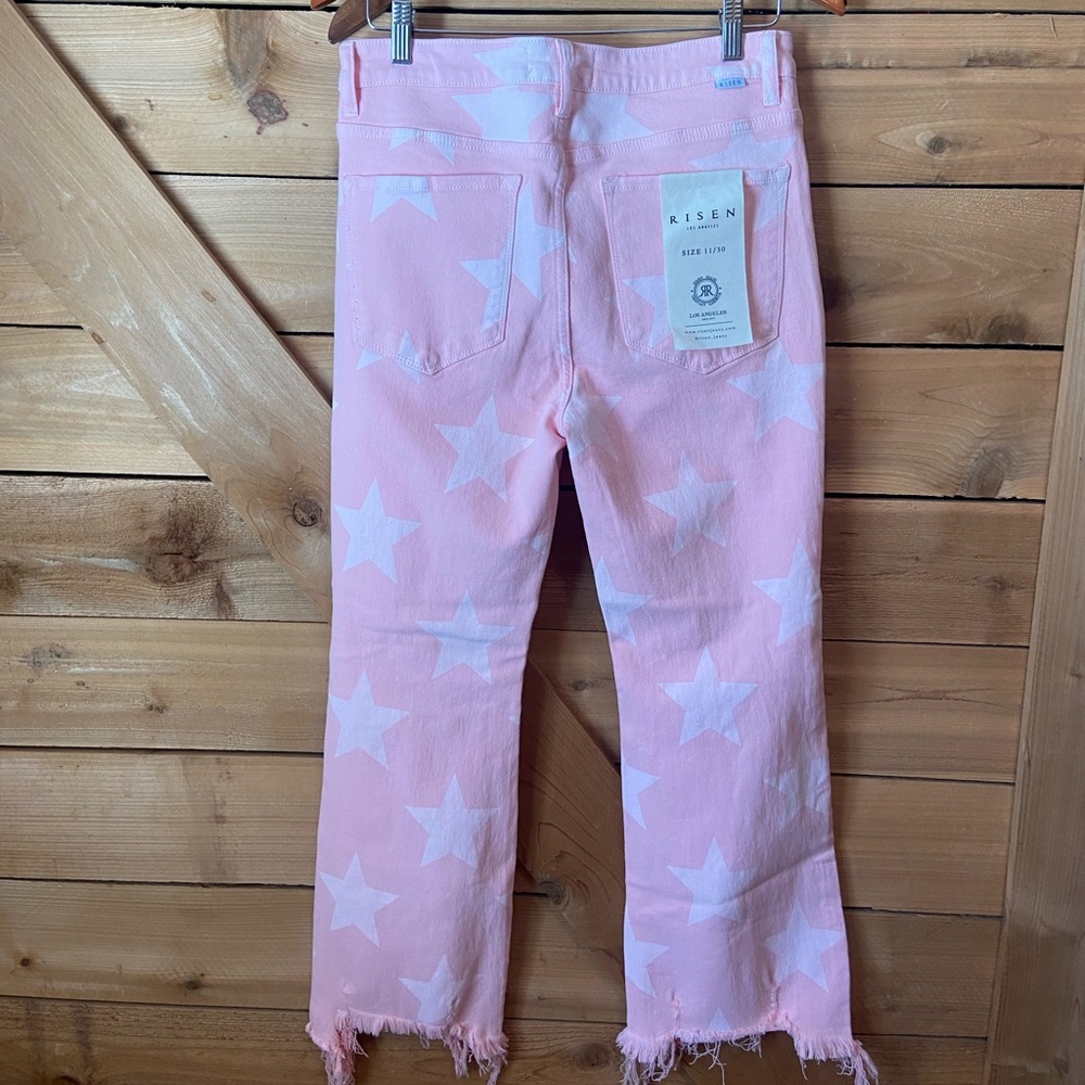 Risen Baby Pink Star Print High Rise Jeans - Picture 9 of 14